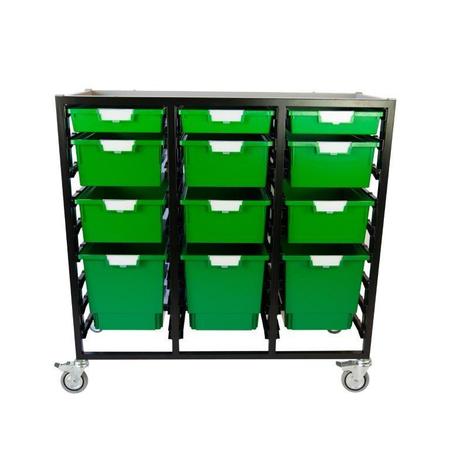 STORSYSTEM Commercial Grade Mobile Bin Storage Cart with 12 Green High Impact Polystyrene Bins/Trays CE2103DG-3S6D3QPG